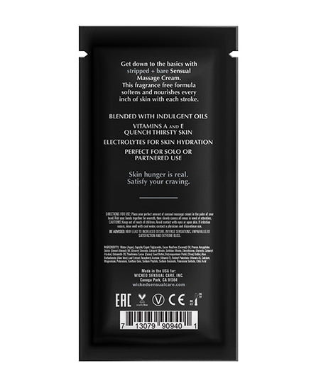 Wicked Sensual Care Stripped & Bare Unscented Massage Cream  - .34 oz - Empower Pleasure