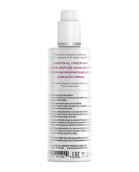 Wicked Sensual Care Simply Water Based Lubricant - 4 oz Passion Fruit - Empower Pleasure
