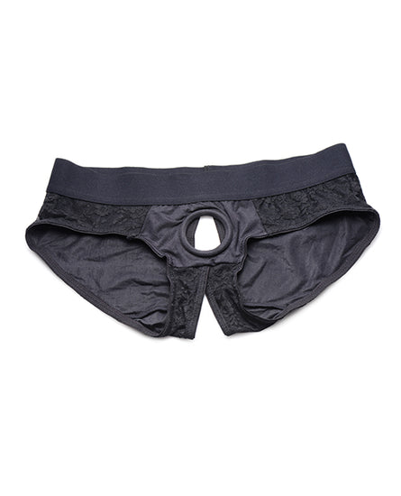 Strap U Lace Envy Crotchless Panty Harness - 3XL Black - Empower Pleasure