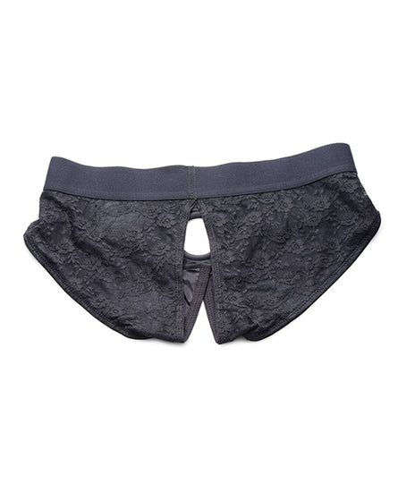 Strap U Lace Envy Crotchless Panty Harness - 3XL Black - Empower Pleasure