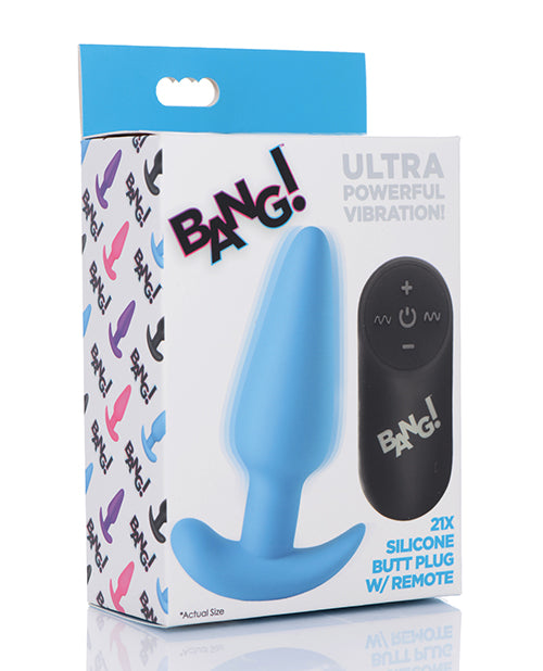 Bang! 21X Vibrating Silicone Butt Plug w/ Remote - Blue - Empower Pleasure