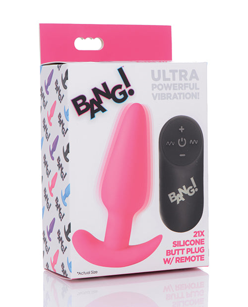 Bang! 21X Vibrating Silicone Butt Plug w/ Remote - Pink