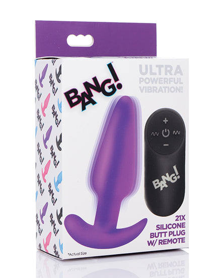 Bang! 21X Vibrating Silicone Butt Plug w/ Remote - Purple - Empower Pleasure