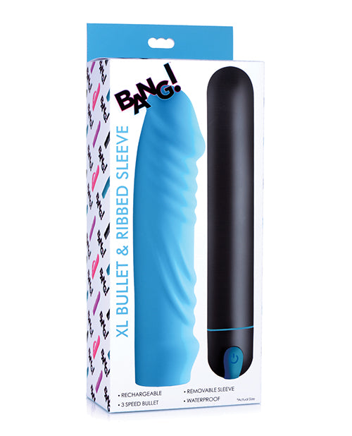 Bang! XL Bullet & Ribbed Silicone Sleeve - Blue - Empower Pleasure