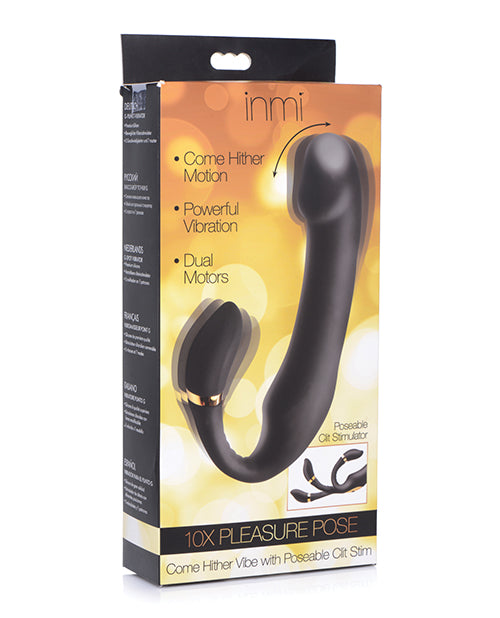 Inmi 10x Pleasure Pose Come Hither Vibe with Poseable Clit Stimulator - Black - Empower Pleasure