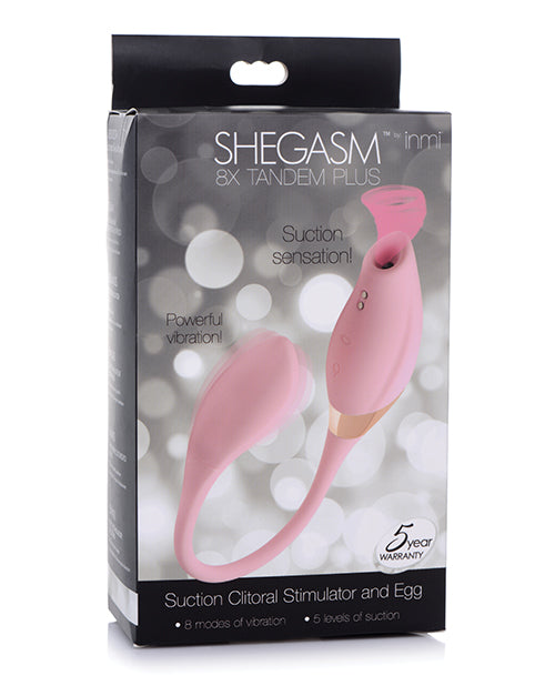 Inmi Shegasm 8x Tandem Plus Silicone Suction Clit Stimulator & Egg - Pink