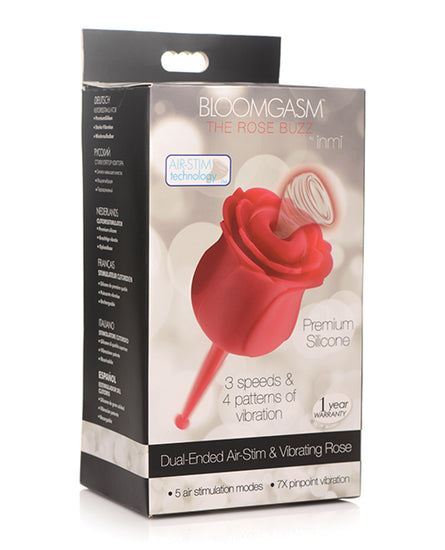 Inmi Bloomgasm Rose Buzz Dual Ended Clit Stim & Vibrator - Red - Empower Pleasure