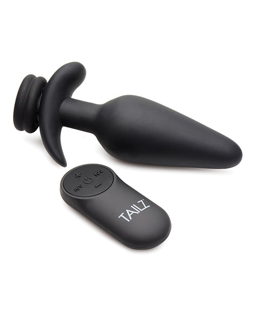 Tailz Snap On Interchangeable 10X Vibrating Silicone Anal Plug w/Remote - Black Large