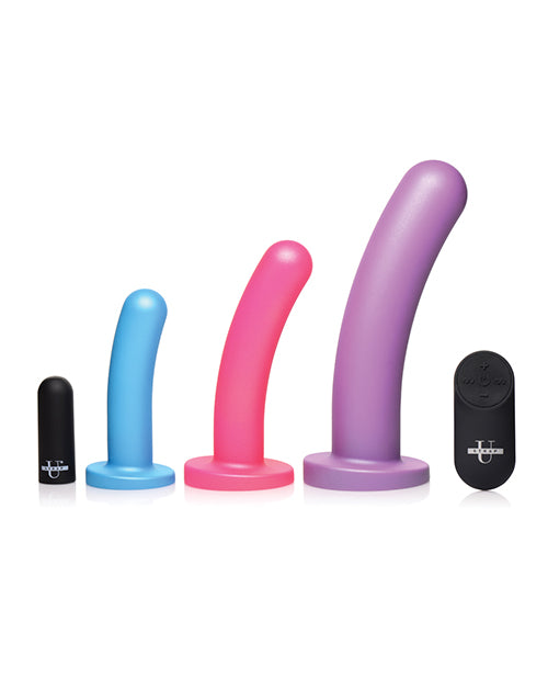 Strap U Triple Peg 28X Vibrating Silicone Dildo Set w/Remote - Asst. Colors - Empower Pleasure