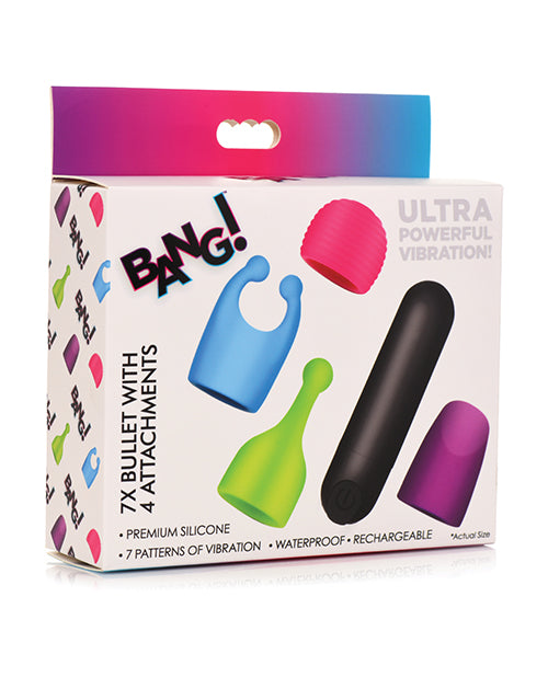 Bang! Rechargeable Bullet w/ 4 Attachments - Assorted. Colors