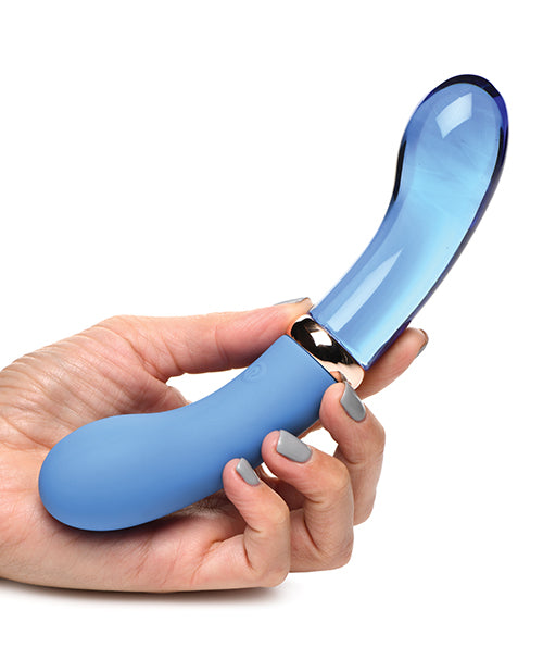 Prisms Vibra-Glass 10x Dual Ended G Spot Silicone/Glass Vibrator - Bleu - Empower Pleasure